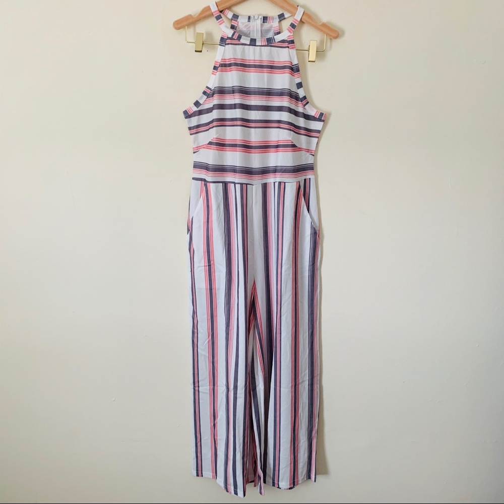 Italian Pink Stripe Jumpsuit with Pockets - Picture 11 of 16